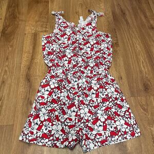 Vineyard Vines Target Red White Blue Hibiscus Whale Girls Romper Size XL/14-16